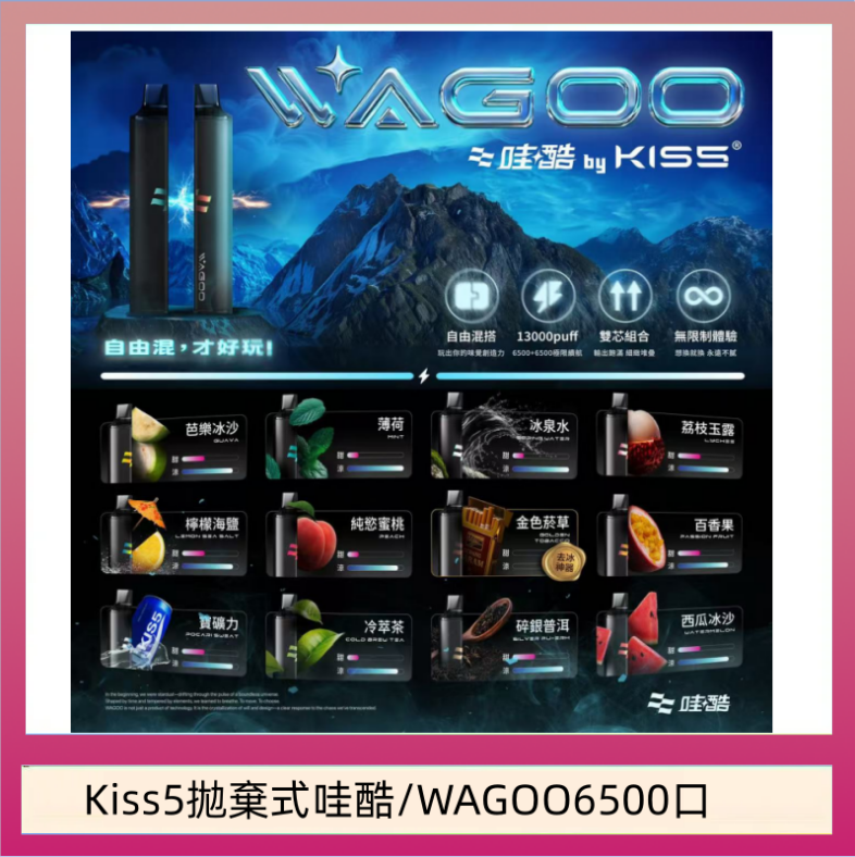WAGOO哇酷Kiss5 6500口拋棄式 | 自由混搭雙口味 | 雙芯組合